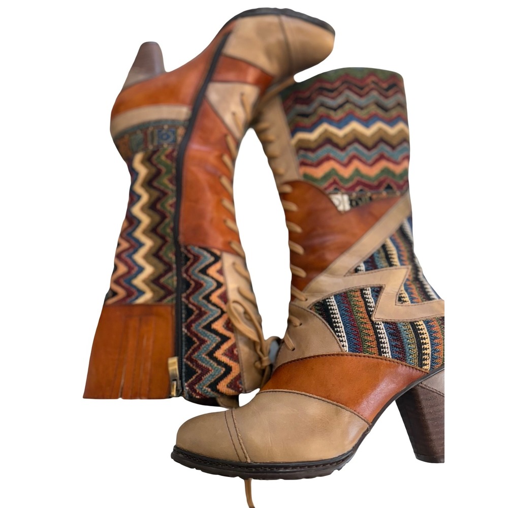 Stylish Multi-Color Women's Heeled Boots - Orange Accent - Picture 8 of 15